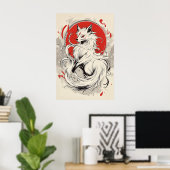 Poster Renard japonais blanc Kitsune (Bureau à domicile)