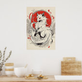 Poster Renard japonais blanc Kitsune (Cuisine)
