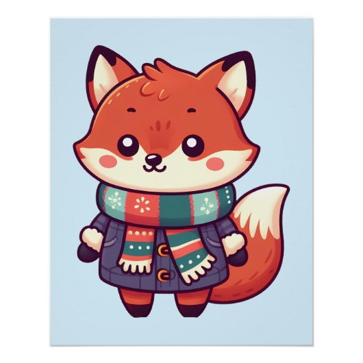 Poster Renard kawaii pour la saison d'hiver (Devant)