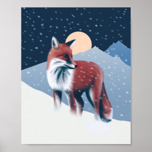 Poster Renard Mélange Dans La Neige D'Hiver Illustration
