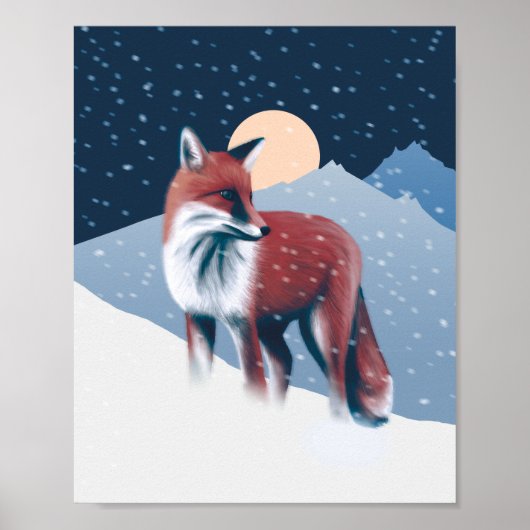 Poster Renard Mélange Dans La Neige D'Hiver Illustration (Devant)