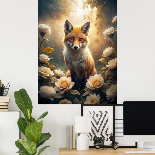 Poster Renard mignon avec fleurs (Bureau à domicile)