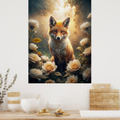 Poster Renard mignon avec fleurs (Cuisine)