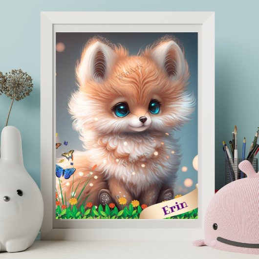 Poster Renard mignon dans le jardin de fleurs Art personn