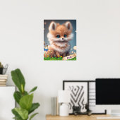 Poster Renard mignon dans le jardin de fleurs Art personn (Bureau à domicile)