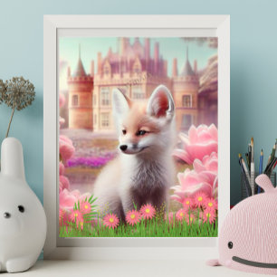 Poster Renard Mignon dans le jardin du château de conte d