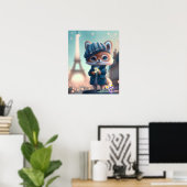 Poster Renard mignon en bleu, Paris Tour Eiffel Personnal (Bureau à domicile)