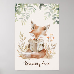 Poster Renard Mignon Lisant des Livres pour la Nurserie A