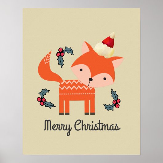 Poster Renard Orange À Santa Hat Joli Noël Whimsical (Devant)