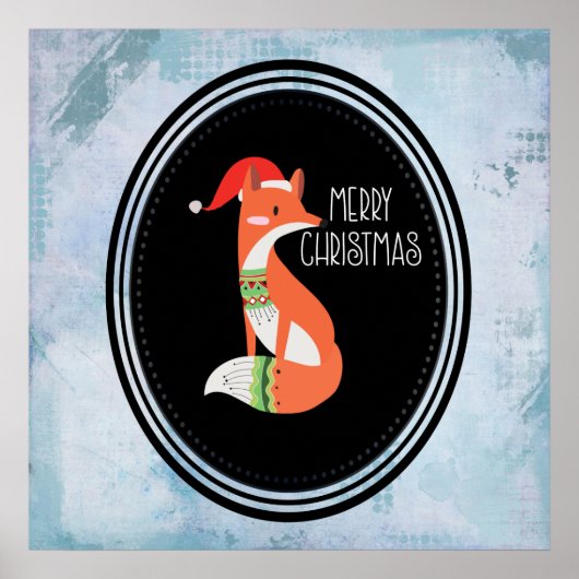 Poster Renard orange en chapeau rouge Noël Joyeux Noël (Devant)