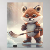 Poster Renard orange mignon jouant au hockey sur glace Ar (Devant)