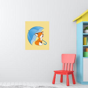 Poster Renard Petit et Mignon Endormi sous un Parapluie