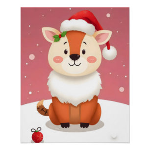Poster renard portant un chapeau santa et assis dans la n