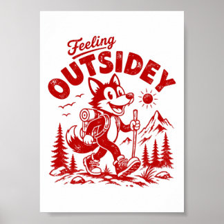 Poster Renard qui marche dans un dessin animé vintage se