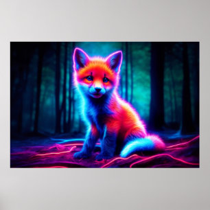 Poster Renard rêveur vif aux teintes de couleur électriqu