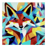 Renard rouge à travers l'eau Style géométrique Art