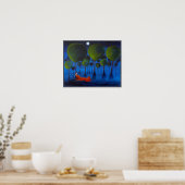 Poster Renard rouge avec des arbres dans la nuit. (Cuisine)