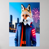 Poster Renard rouge avec uniforme et feu d'artifice | Art (Devant)