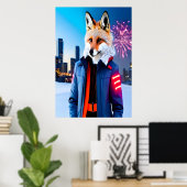 Poster Renard rouge avec uniforme et feu d'artifice | Art (Bureau à domicile)