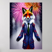Poster Renard rouge en uniforme et feu d'artifice | AI Ar (Devant)