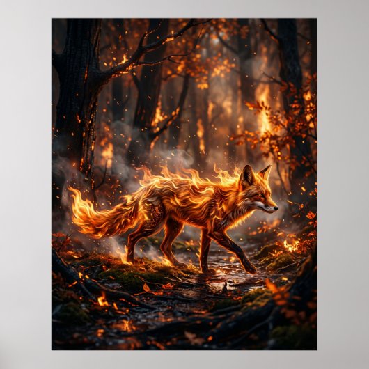 Poster Renard Rouge Feu Forêt Braise (Devant)