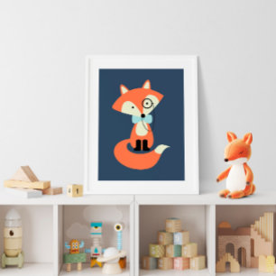 Poster Renard Rouge Hipster Monocle