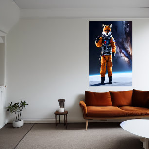 Poster Renard rouge portant un costume spatial cool AI