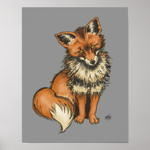 Poster Renard rouge sur arrière - plan gris