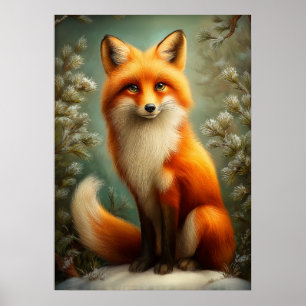 Poster Renard roux en forêt hivernale