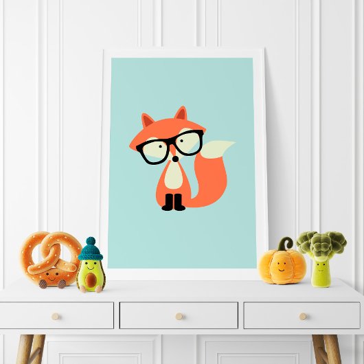 Poster Renard roux hipster mignon