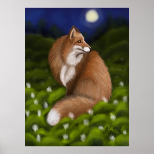 Poster Renard sur la Lune dans Midnight Woods (Devant)