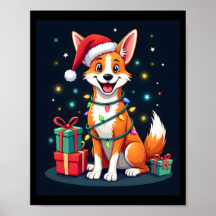 Poster Renard Terrier Éclairage de Noël Père Noël Renard