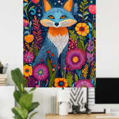 Poster Renard Vibrant Point Art Au Milieu De Flore Luxuri (Bureau à domicile)