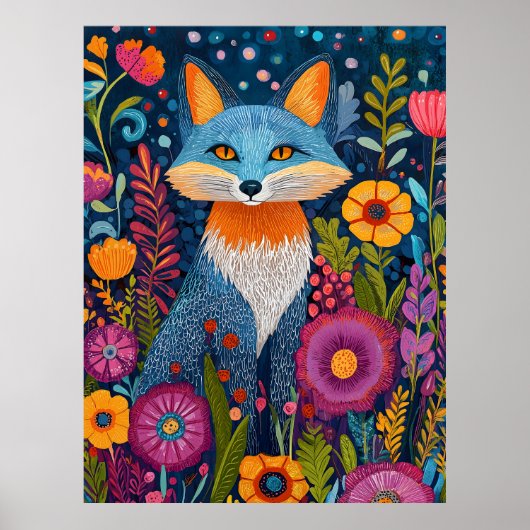 Poster Renard Vibrant Point Art Au Milieu De Flore Luxuri (Devant)
