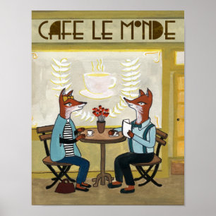 Poster Renards au café - deux renards à un café