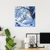 Poster Renards Blancs Douce dans la Neige (Bureau à domicile)