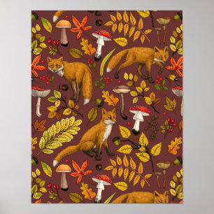 Poster Renards d'automne sur chocolat brun