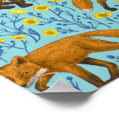 Poster Renards et papillons sur le bleu de la piscine (Coin)