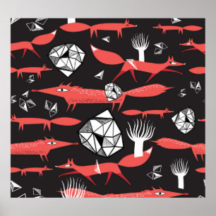 Poster Renards Rouges : Arrière - plan Sombre Sans Couleu