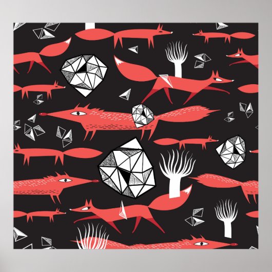 Poster Renards Rouges : Arrière - plan Sombre Sans Couleu (Devant)