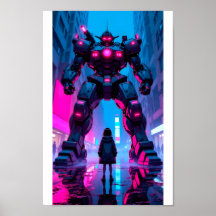 Rencontre géante de mech anime cyberpunk