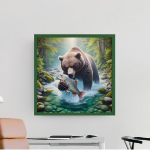 Poster Rencontre majestueuse : Ours et poisson en cours d