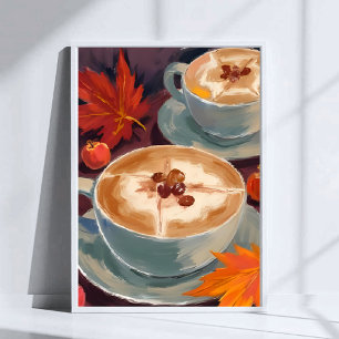 Poster Rendez-vous Latte d'automne Aquarelle Feuilles d