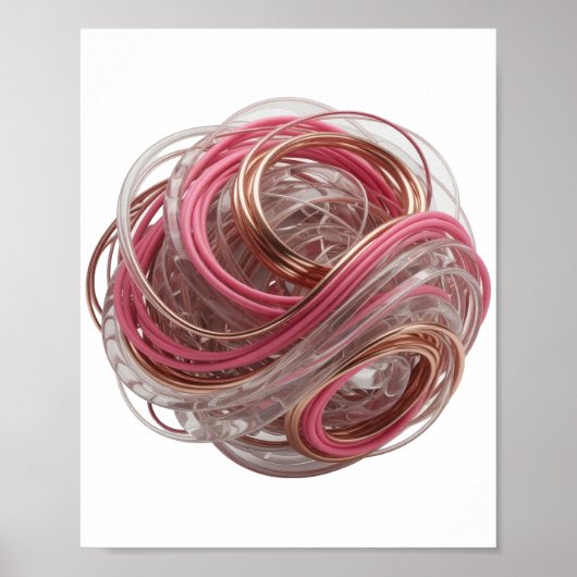 POSTER RENDU 3D ABSTRAIT D'UNE FORME COMPLEXE AVEC DU VER (Devant)