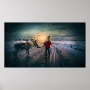Poster renne d'hiver et copie surréaliste de Noël