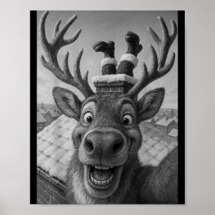Poster Renne drôle selfie Santa garçons filles Noël