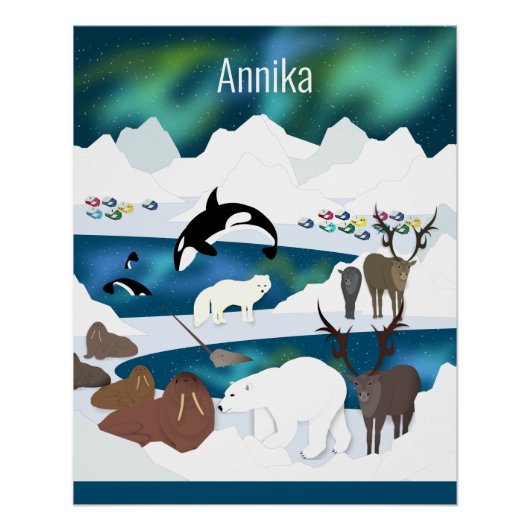 Poster Renne polaire arctique Walrus Orca Narwhal Fox (Devant)