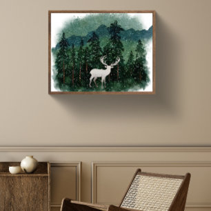Poster Renne traditionnel de Noël joyeux dans la forêt