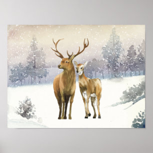 Poster Rennes d'aquarelle de Noël simples classiques