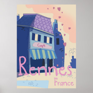 Poster Rennes France dessin animé vintage